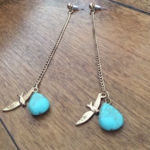 American Eagle Long Bird Turquoise Earrings